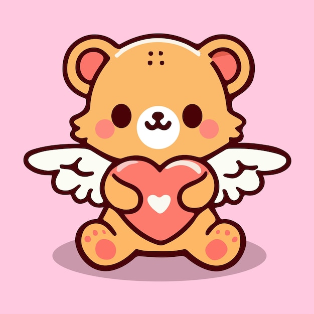 Cute Bear Illustration With Love and Wings