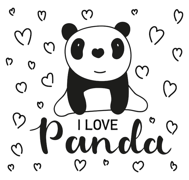 Cute bear illustrations and lettering i love panda