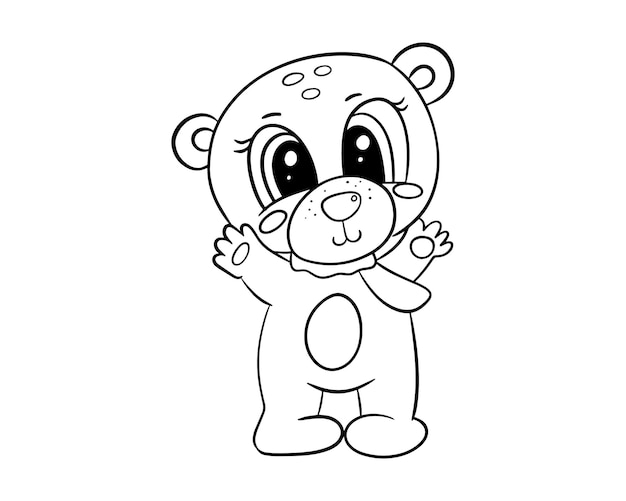 A cute bear is drawn with a black outline Coloring book