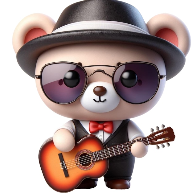 Cute bear playing guitar