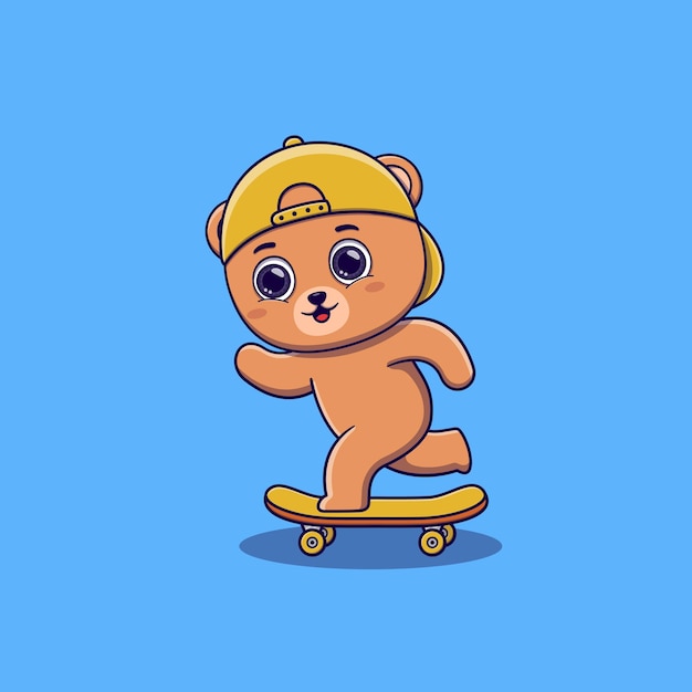 cute bear playing skateboard cartoon