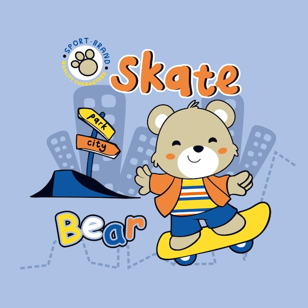 cute bear playing skater vector