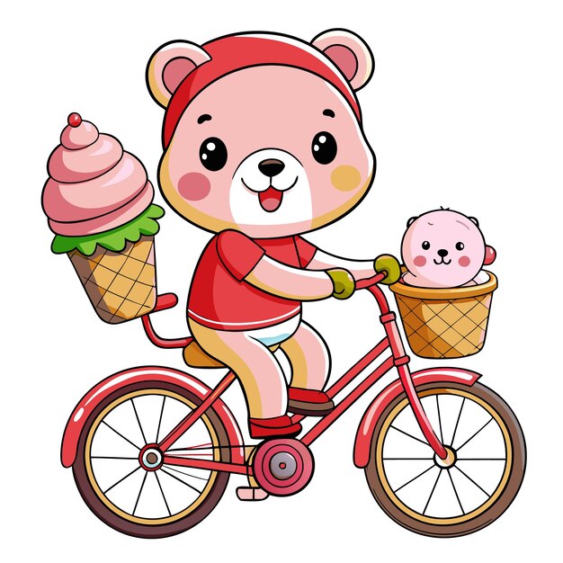 Vector a cute bear riding a bicycle with ice cream cones