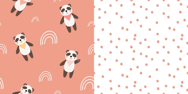 Cute bear seamless pattern Panda with rainbows Kawaii cartoon character Baby greeting card template Notebook cover tshirt