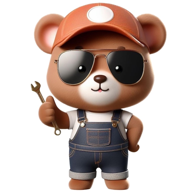 Cute bear standing holding tools