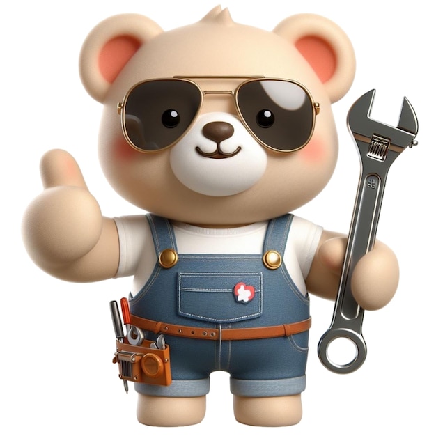 Cute bear standing holding tools