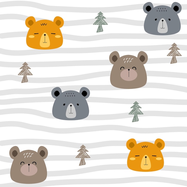 Cute bear and tree handdrawn vector illustration