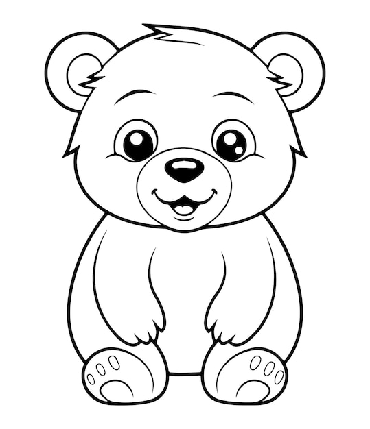 Cute Bear Vector Illustration Coloring Page For Kids