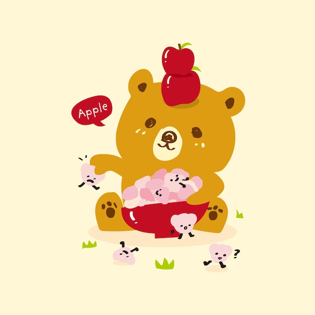 Cute bear wants to eat apple baby puffs