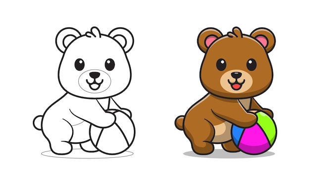 Cute bear with beach ball cartoon coloring pages