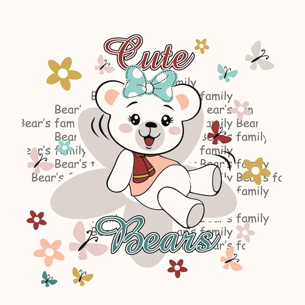 Cute bear with beautiful flower vector cartoon illustration