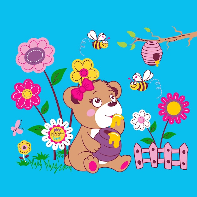 Cute bear with cartoon vector illustration