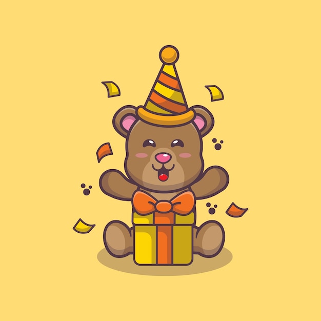 cute bear with gift box cartoon vector illustration