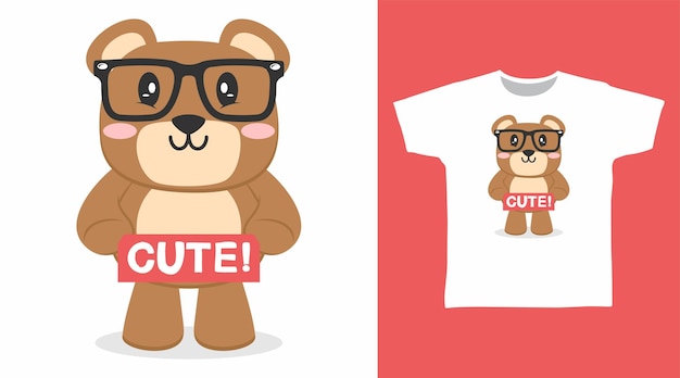 Cute bear with glasses cartoon design for tshirt and other use