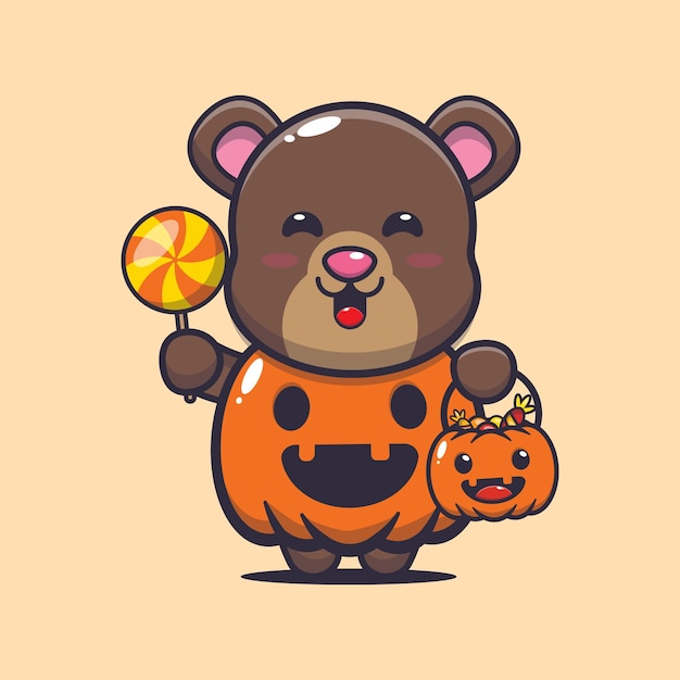 cute bear with halloween pumpkin costume cute halloween cartoon illustration