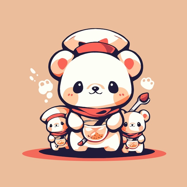 A cute bear with a hat and a chef's hat.