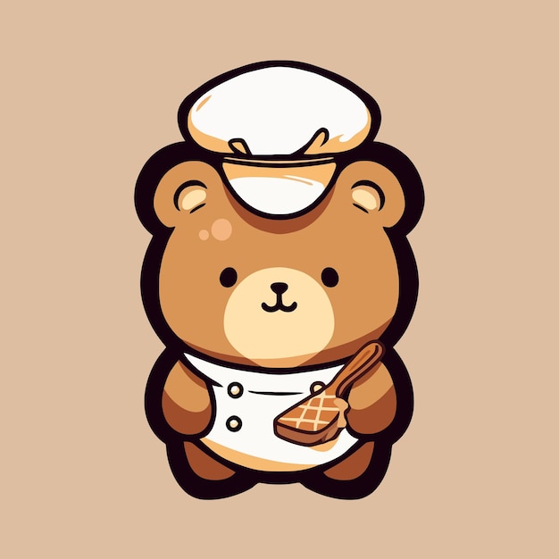 A cute bear with a hat and a spoon.