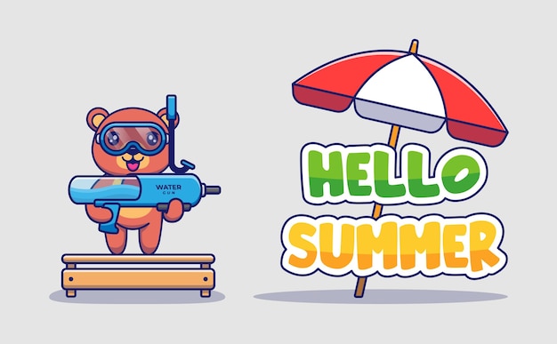 Cute bear with hello summer greeting banner