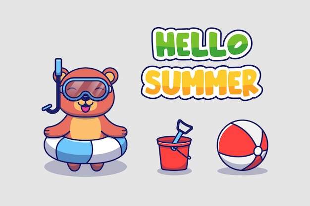 Cute bear with hello summer greeting banner