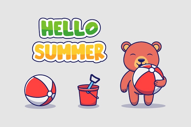 Cute bear with hello summer greeting 