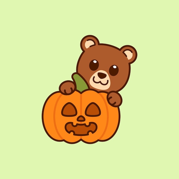 Cute Bear With Jack o Lantern Pumpkin