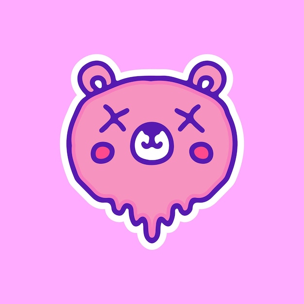 Cute bear with melted face illustration, with soft pop style and old style 90s cartoon drawings.