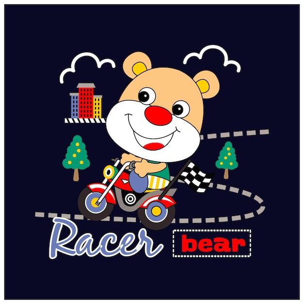 cute bear with motorcycle cartoon vector illustration