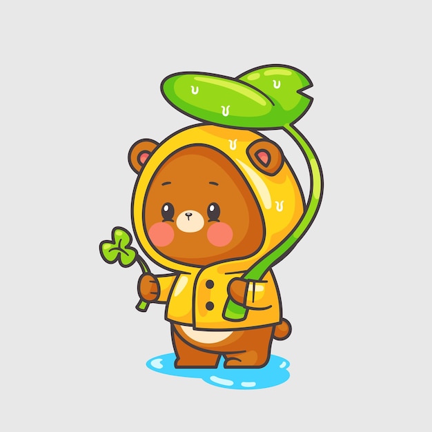 Cute bear with raincoat cartoon vector