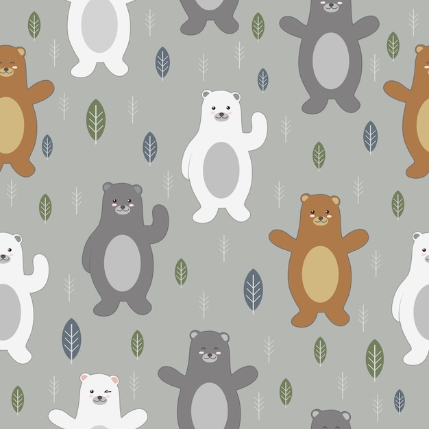 Cute bears cartoon standing seamless pattern background wallpaper