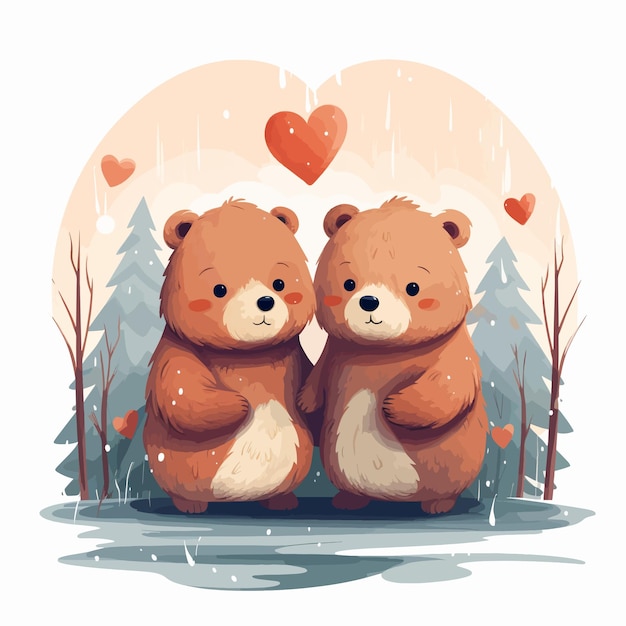 Cute bears couple hugging vector illustration