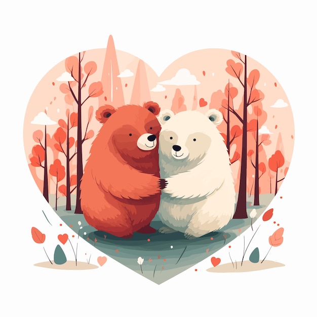 Cute bears couple hugging vector illustration