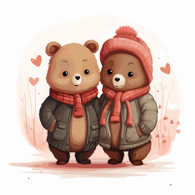 Cute bears couple hugging vector illustration