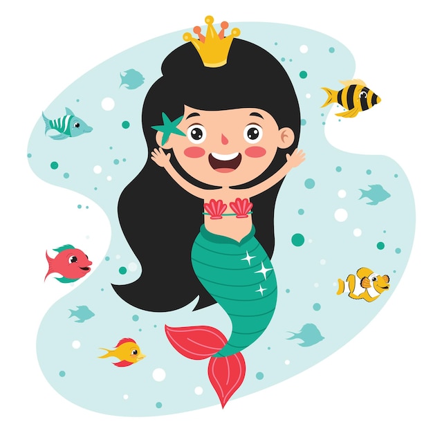 Cute Beautiful Cartoon Mermaid Posing