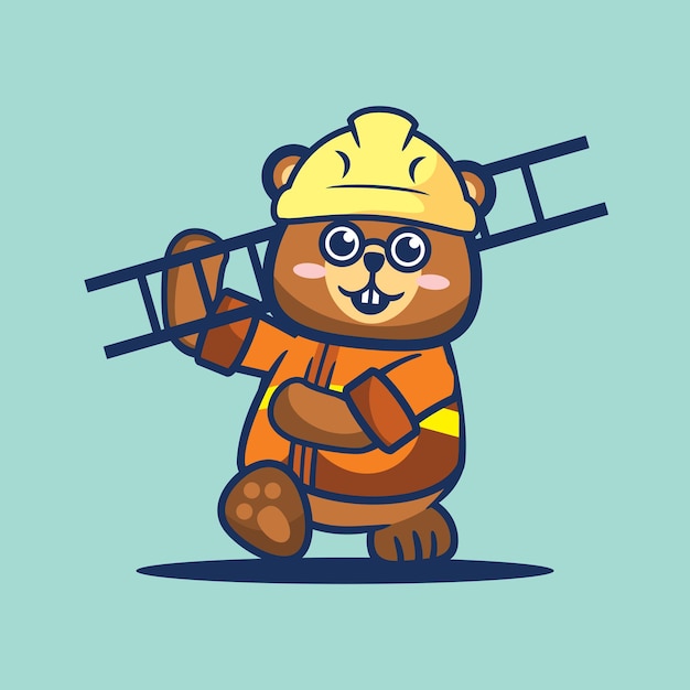 cute beaver builder cartoon vector illustration