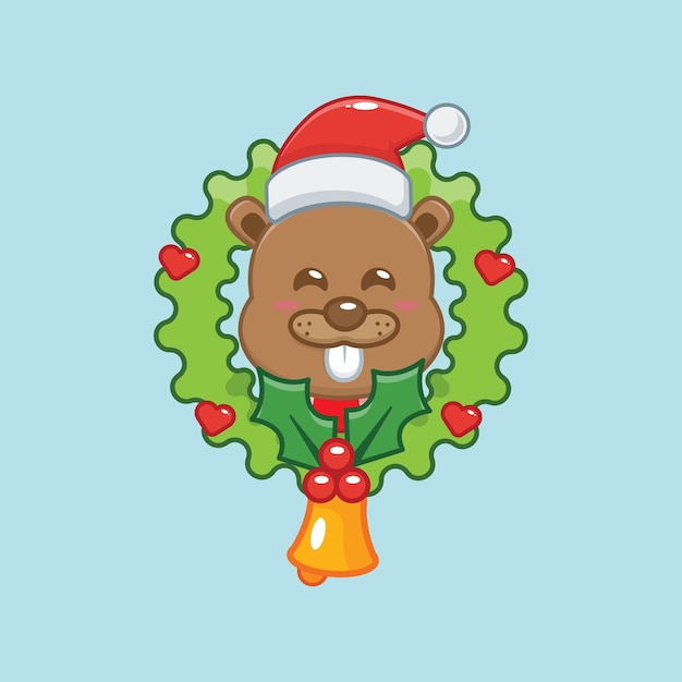 Cute beaver in christmas day Cute christmas cartoon illustration