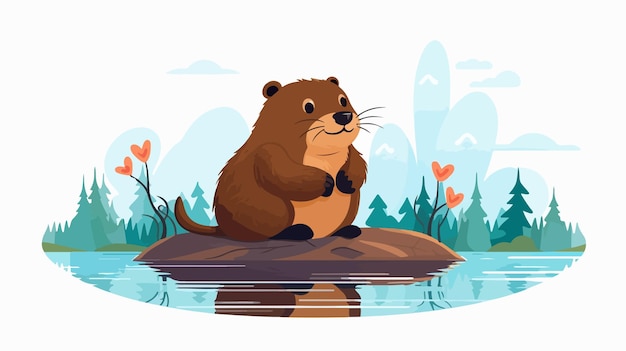 Cute Beaver in Love Cartoon Illustration