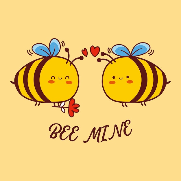 Cute bee cartoon with heart on yellow background vector illustration