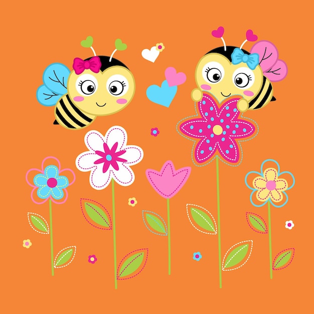 Cute bee cute honey vector cartoon illustration