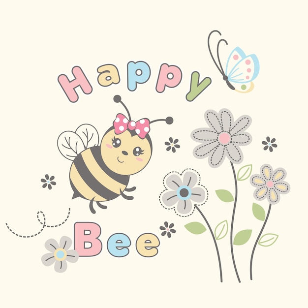 cute bee cute honey vector cartoon illustration