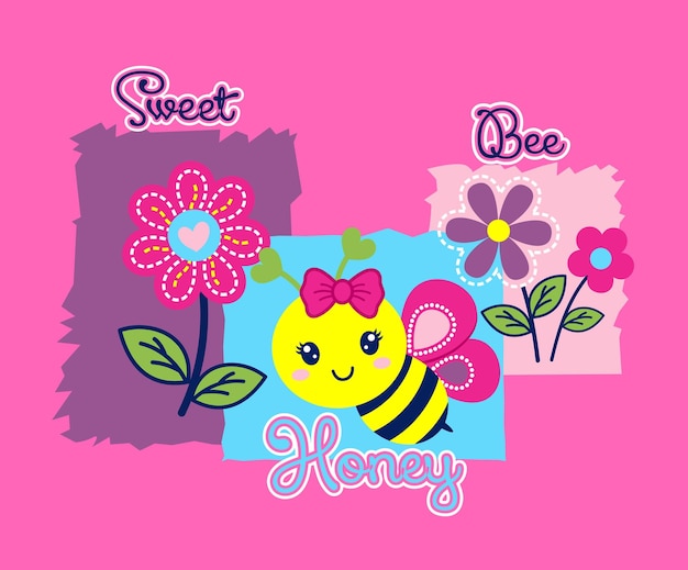 Cute bee cute honey vector cartoon illustration