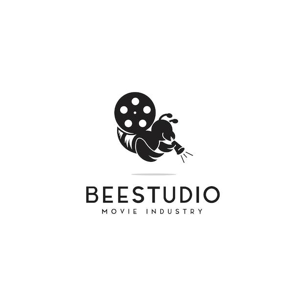 Cute bee fly with films logo design bee studio logo vector inspiration movie maker