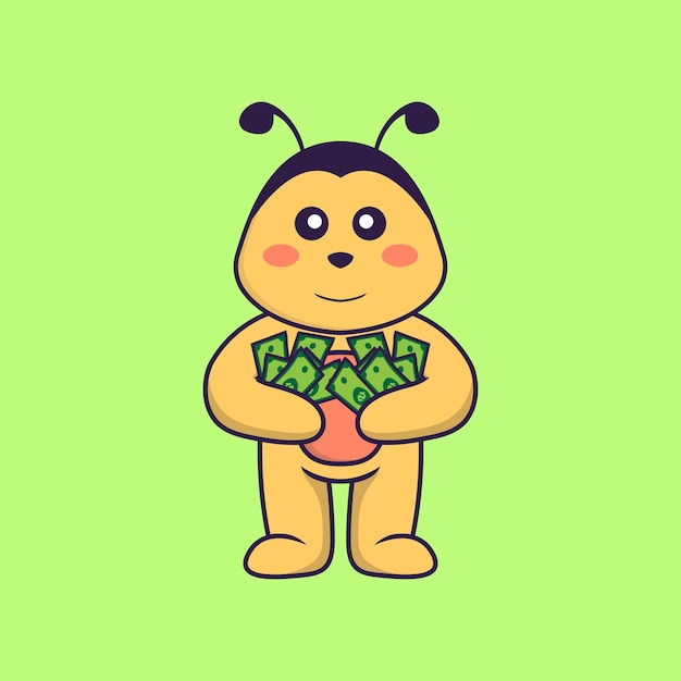 Cute bee holding money Animal cartoon concept isolated