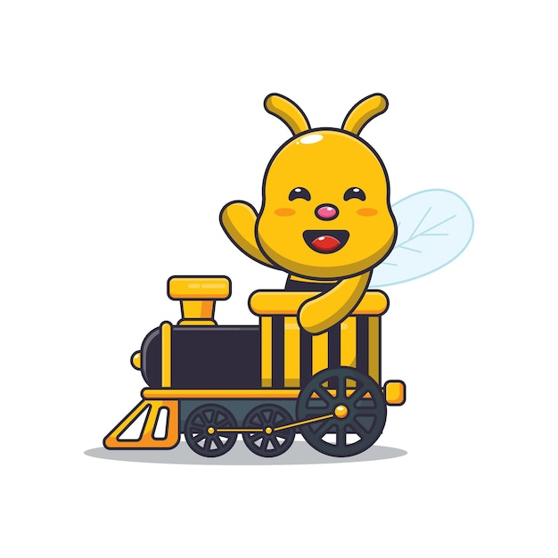 cute bee mascot cartoon character ride on train