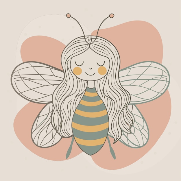 cute bee with long hair vector illustration line circuit