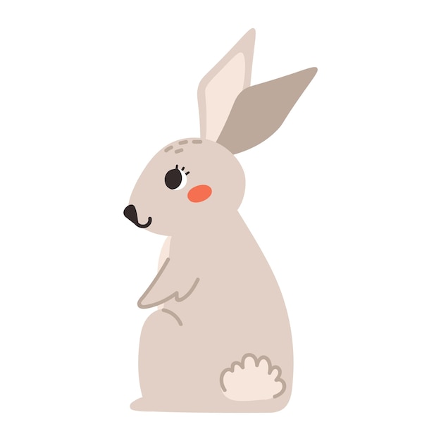 Cute beige rabbit isolated on a white background. Cartoon vector illustration.