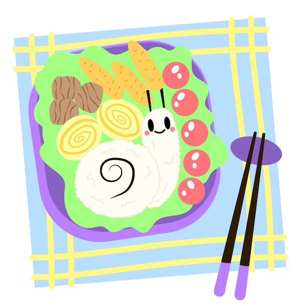 Vector cute bento box snail japanese food