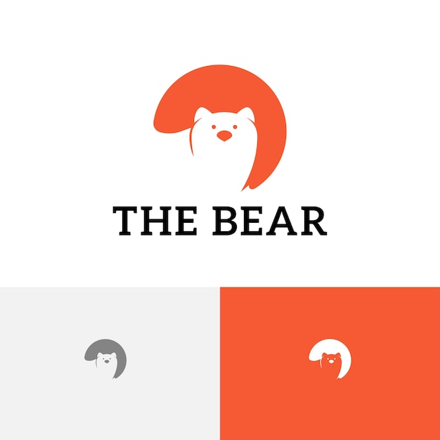 Cute Big Bear Circle Negative Space Logo Template