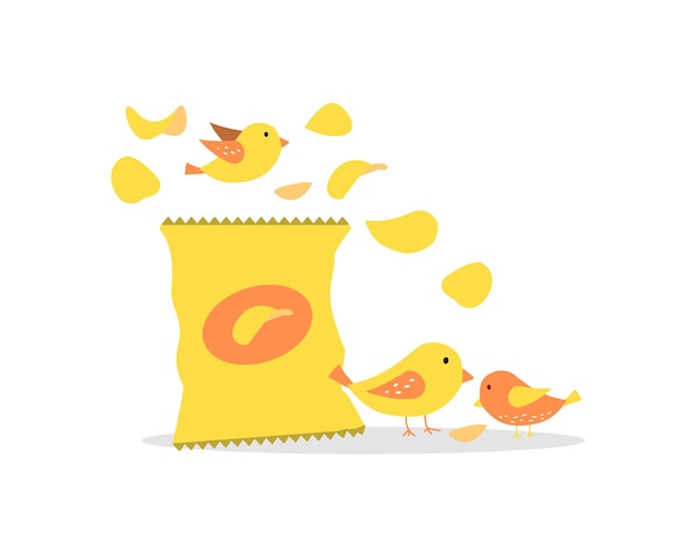 cute bird with chips clipart for digital printing or shirt