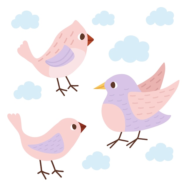 Cute Birds illustrations Baby illustrations Set of vector flat birds