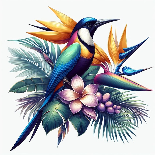 Cute Birds Of Paradise vector cartoon illustration